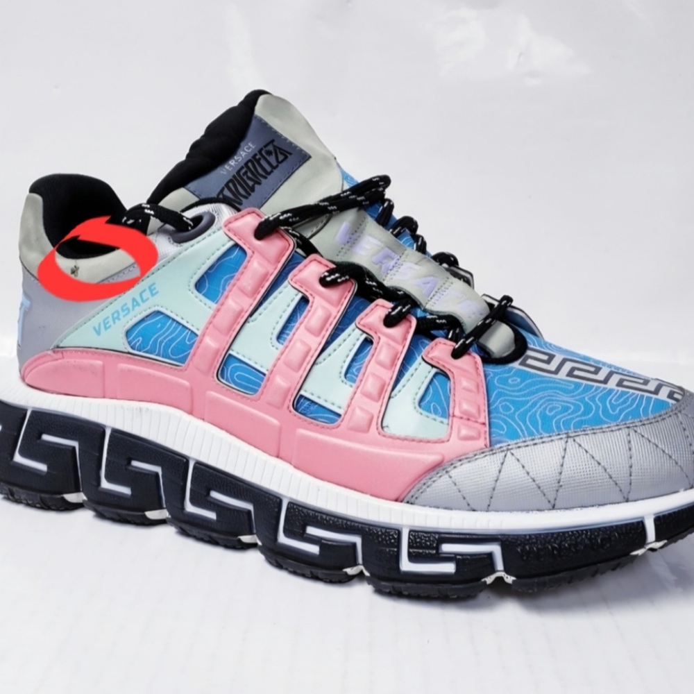 Versace Trigreca Sneakers Silver Argento Sky Bright Coral EU 45 US Mens Size 12 - Picture 12 of 13